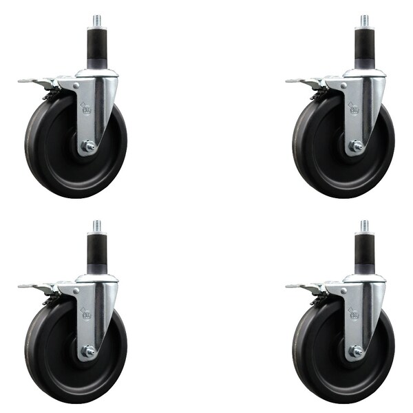 6'' Phenolic Swivel 1-1/4'' Expanding Stem Caster Set Total Lock Brake, 4PK